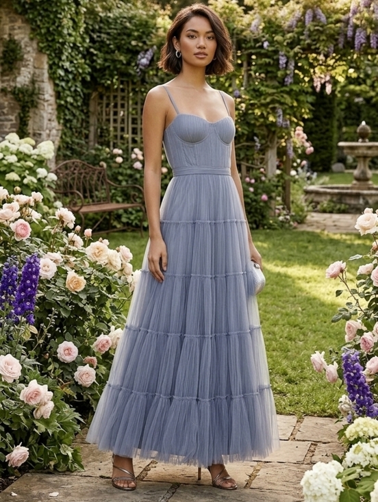 Taylor Dresses & Skirts - Taylor Dusty Light Purple  Mesh Maxi Dress